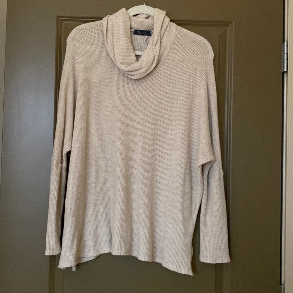 Waffle Knit Cowl Neck Sweater